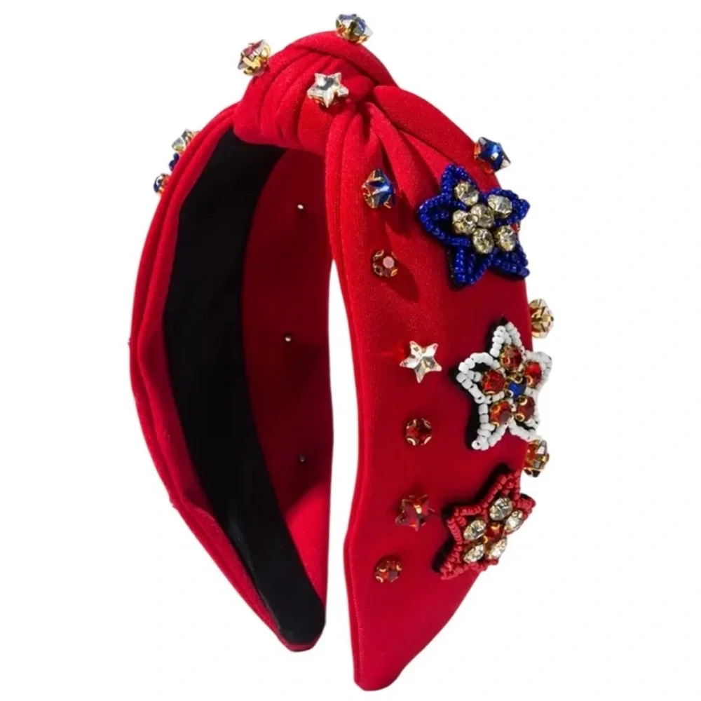Red Patriotic Beaded Star Headband